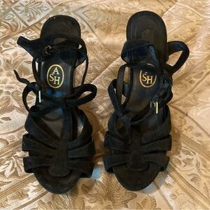 Ash Black Suede Cork Wedges Chic Minimalism